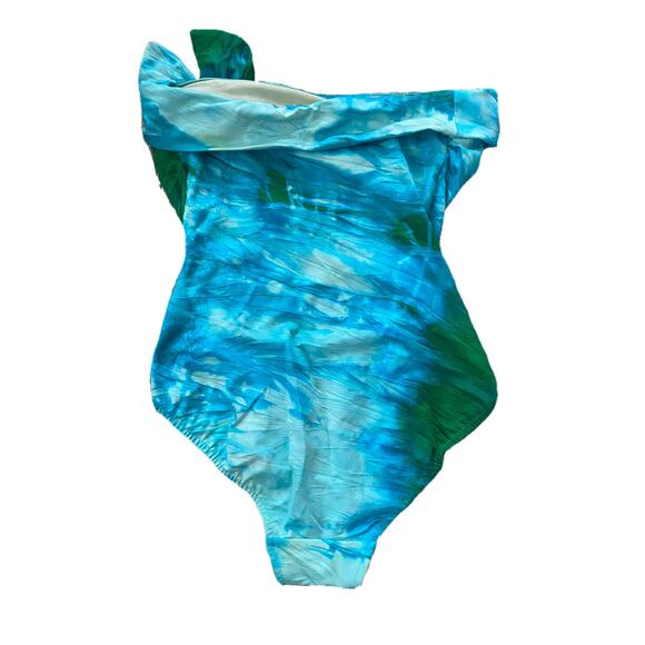 Vintage Christian Dior One Piece Swimsuit Blue Green Tie Dye Bow Strapless RARE - Picture 5 of 12